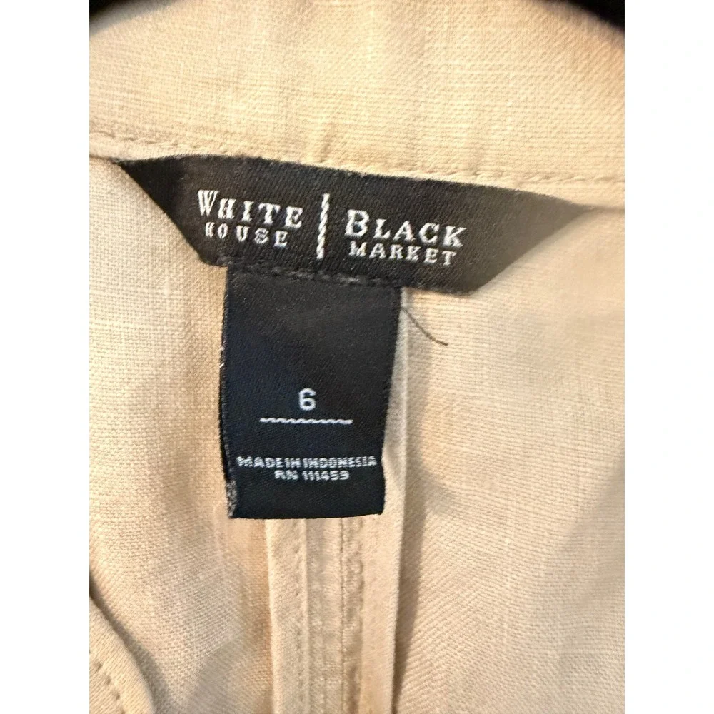 White House Black Market Linen Jacket Womens 6 Tan Lace Up Blazer 3/4 Sleeve